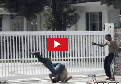 FAIL! Man Attempts Jumping Back Kick In Street Fight