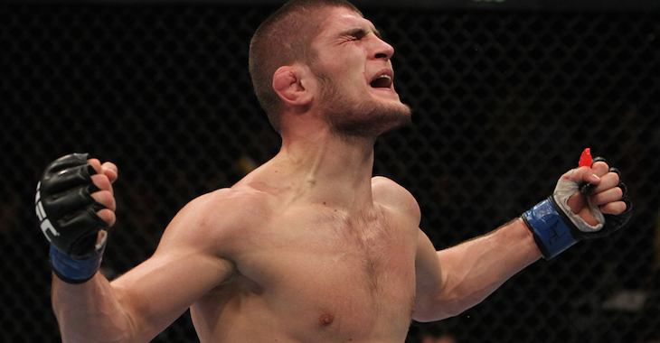 Khabib Nurmagomedov celebrates