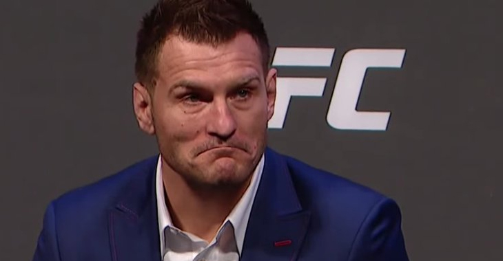 Former UFC heavyweight champion Stipe Miocic reacts to Jon Jones vs. Ciryl Gane booking