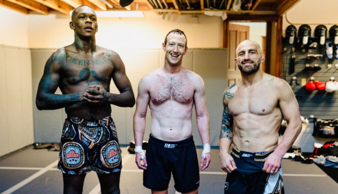 Israel Adesanya, Alexander Volkanovski, and Mark Zuckerberg.