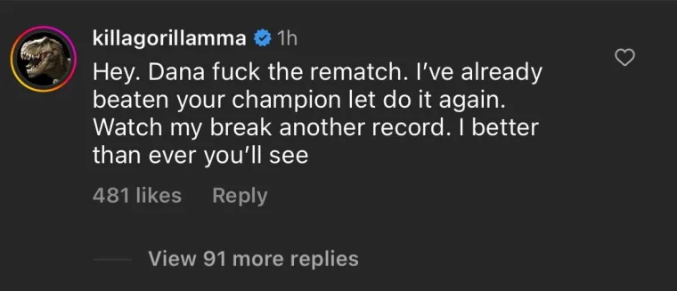Jared Cannonier calling out Sean Strickland in Dana White's comment section
