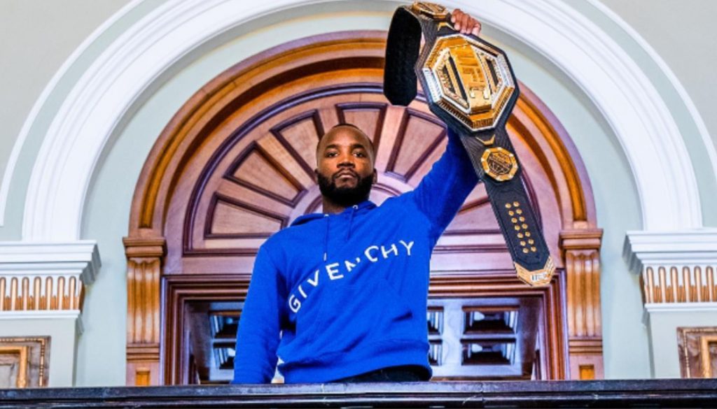 Leon Edwards holding UFC title