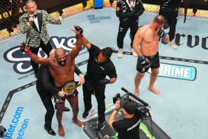 Jon Jones celebrates UFC title defense