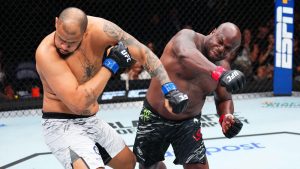 Derrick Lewis lands a punch on Tallison Teixeira at UFC Nashville
