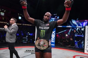 Corey Anderson celebrates Bellator title win