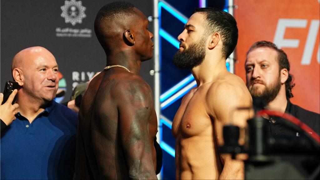 Israel Adesanya and Nassourdine Imavov face off at the UFC Saudi Arabia weigh-in