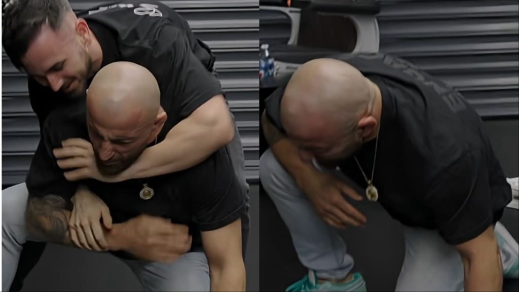 Alexander Volkanovski grapples with Ben of The Unscripted Show