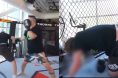 Colby Covington spars with influencer Chrogman, opposite Chrogman vomiting in the cage