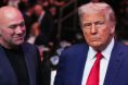 Dana White and U.S. President Donald Trump appear cageside at UFC 314 in Miami, Florida