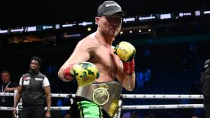 Darren Till celebrates after a knockout win over Luke Rockhold at Misfits Boxing 22