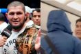 Khabib Nurmagomedov holds a PFL belt, opposite Nurmagomedov being removed from a Frontier Airlines flight
