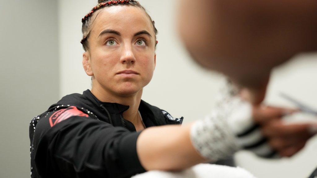 Maycee Barber gets her hands wrapped backstage ahead of her scheduled fight vs. Erin Blanchfield