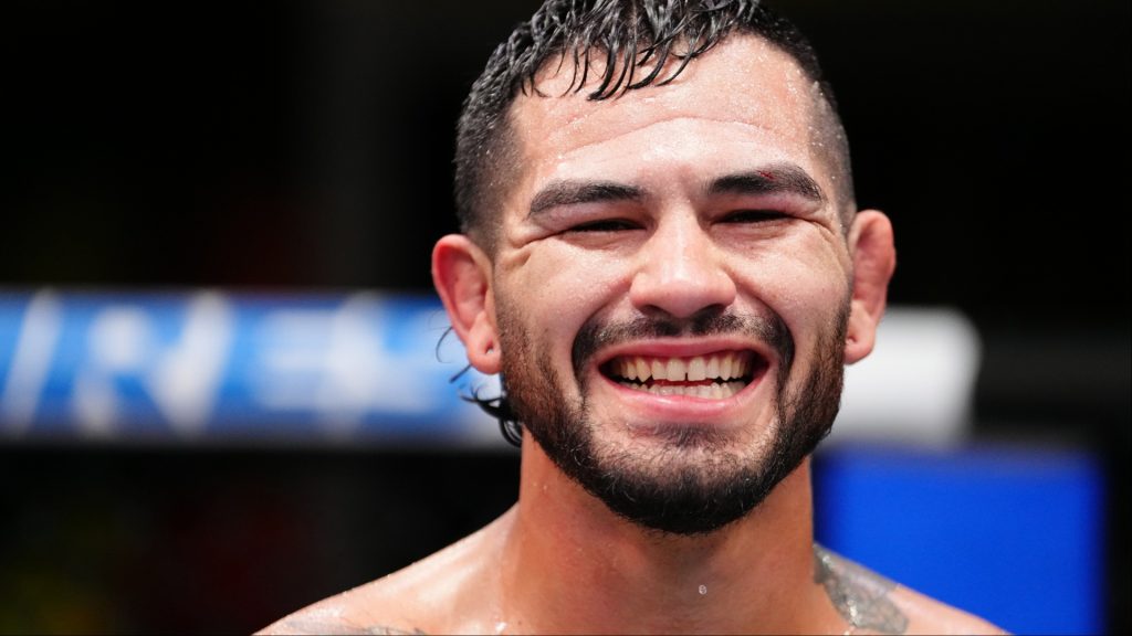 Anthony Hernandez reacts following his win over Roman Dolidze at the UFC Apex