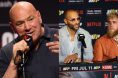 Dana White speaks at the Canelo-Crawford press conference, opposite Jake Paul and manager Nakisa Bidarian after Paul's win over Julio Cesar Chavez Jr.