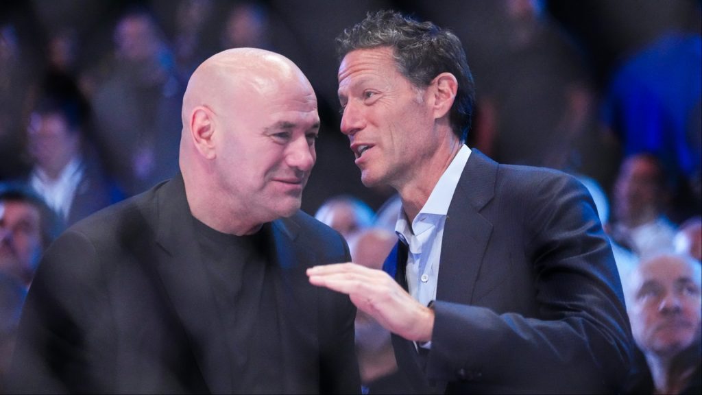 Dana White and TKO President Mark Shapiro speaks cageside at UFC 306