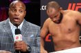 Daniel Cormier commentates cageside at UFC 319, opposite Cormier at the official weigh-in for UFC 210