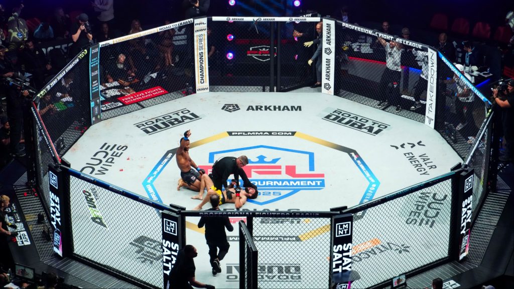 An aerial view of the PFL SmartCage at a 2025 event