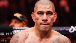 Alex Pereira reacts following a loss to Magomed Ankalaev at UFC 313