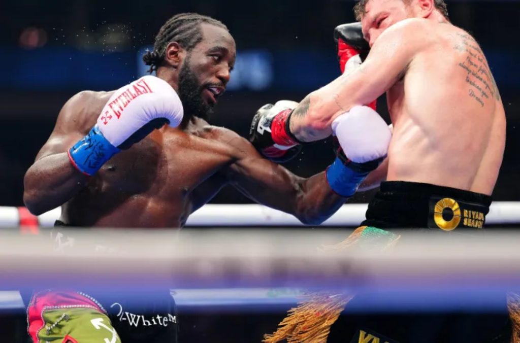 Terence Crawford lands body punch on Canelo Alvarez