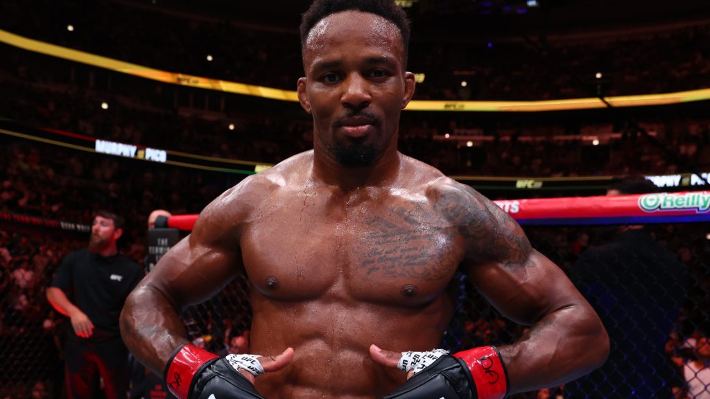 Lerone Murphy celebrates after a knockout win over Aaron Pico at UFC 319