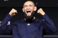 Khamzat Chimaev reacts during a UFC 319 press conference