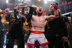 Merab Dvalishvili celebrates UFC 320 win