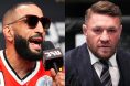 Belal Muhammad speaks at the UFC 315 press conference, opposite Conor McGregor on the set of The Ultimate Fighter 31