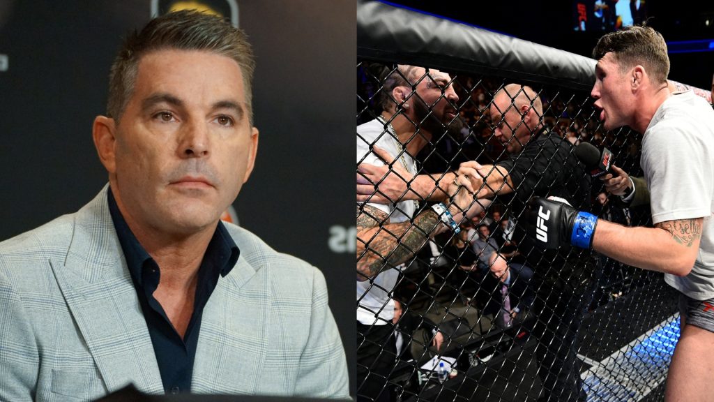 BKFC head David Feldman appears at a press conference, opposite an altercation between Darren Till and Mike Perry