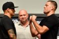 Dustin Poirier and Nate Diaz face off at a UFC press conference