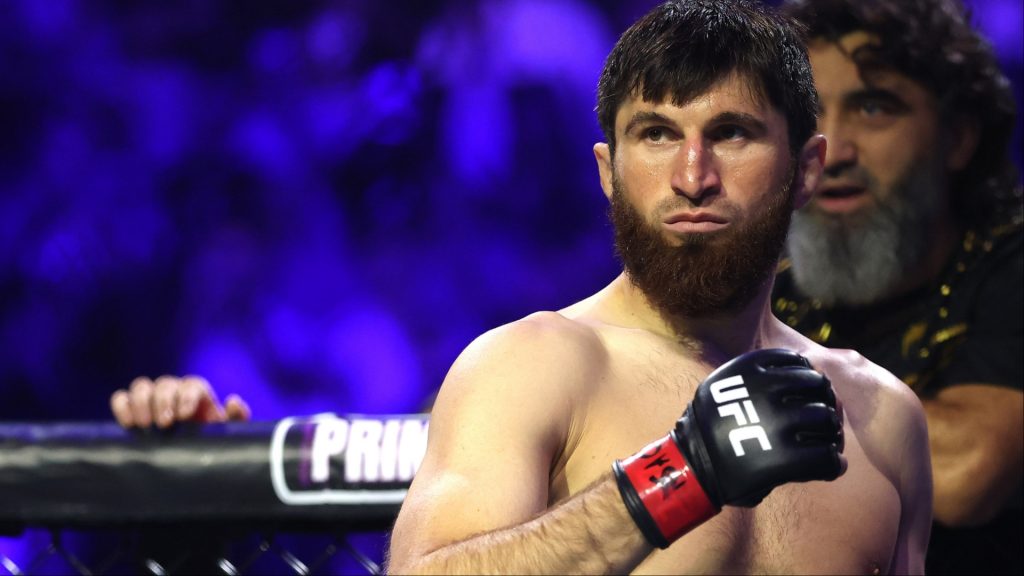 Magomed Ankalaev enters the Octagon for his fight against Alex Pereira at UFC 320