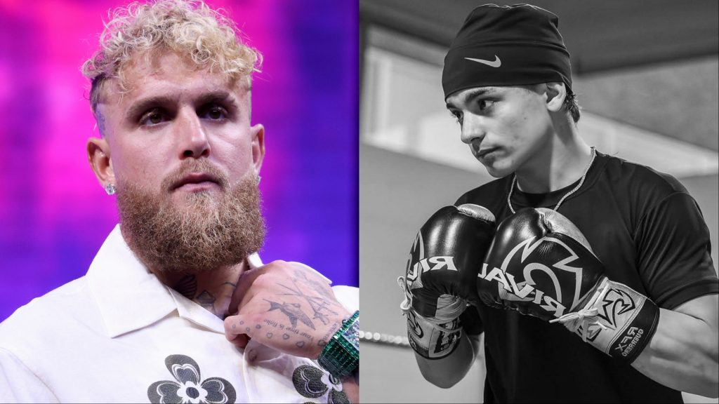 Jake Paul appears at a press conference, opposite Arturo Gatti Jr.