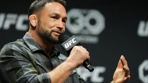 Frankie Edgar answers a question during a Q+A session ahead of UFC 288
