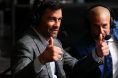 Dominick Cruz reacts while commentating a UFC event at the UFC Apex in Las Vegas