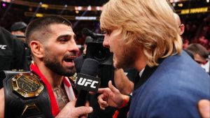 Ilia Topuria and Paddy Pimblett face off inside the Octagon at UFC 317