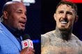 Daniel Cormier commentates cageside at UFC 321, opposite Tom Aspinall in the Octagon