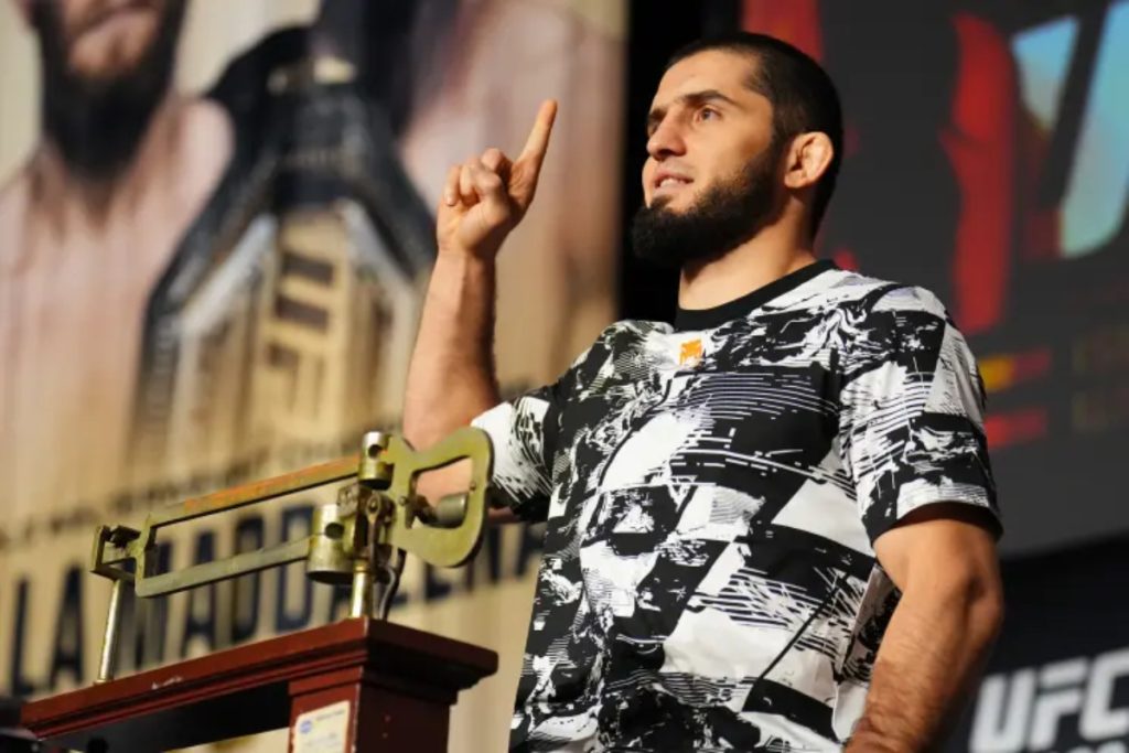 Islam Makhachev UFC 322 ceremonial weigh-ins