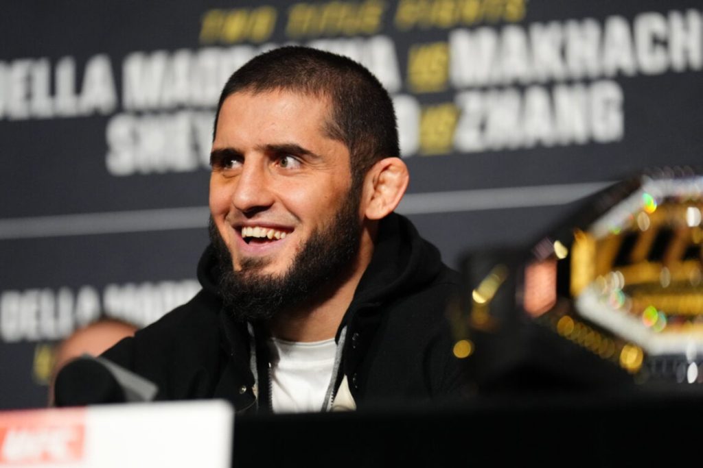 Islam Makhachev during UFC 322 press conference