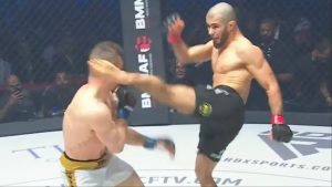 Muhammad Mokaev knocks out Gerard Burns with a head kick