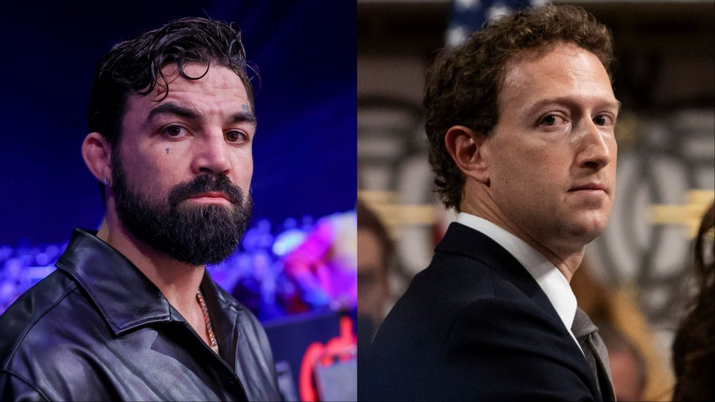 Mike Perry attends a Bare Knuckle FC event, opposite Mark Zuckerberg at a judicial hearing