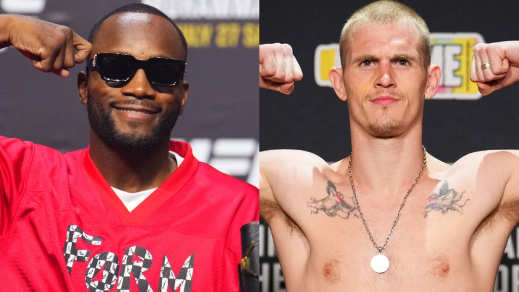 Leon Edwards appears at a UFC 304 press conference, opposite Ian Machado Garry at the UFC 315 official weigh-ins