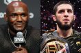 Kamaru Usman speaks at the UFC 294 press conference, opposite Islam Makhachev after his victory at UFC 311