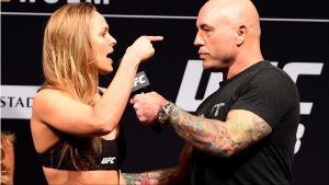 Ronda Rousey is interviewed by Joe Rogan ahead of her fight against Holly Holm