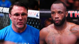 Chael Sonnen on the set of The Ultimate Fighter, opposite Leon Edwards in the cage at UFC London