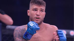 Yaroslav Amosov during a fight in the Bellator cage