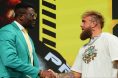 Francis Ngannou and Jake Paul shake hands at the PFL: Battle of the Giants press conference