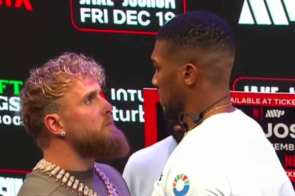 Jake Paul vs Anthony Joshua staredown