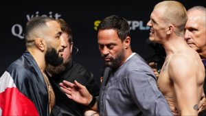 Belal Muhammad and Ian Machado Garry face off at the UFC Qatar ceremonial weigh-in