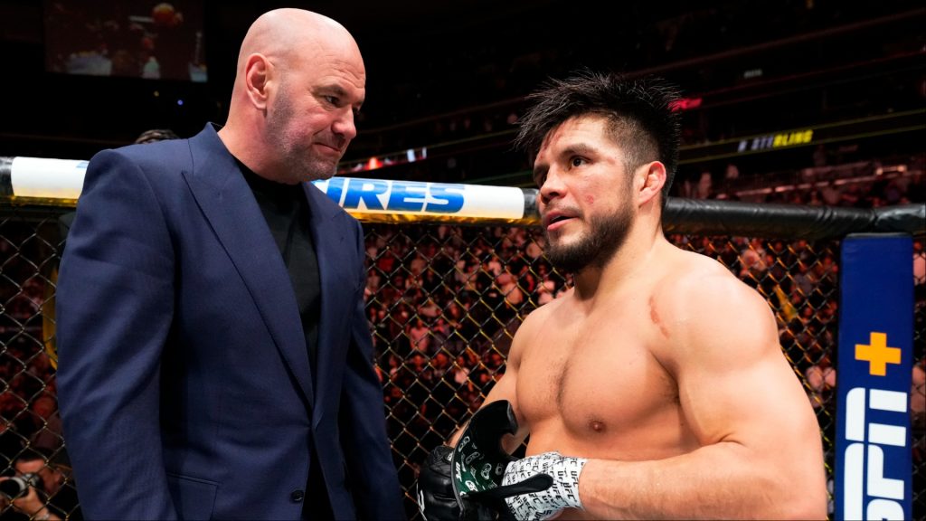 Dana White and Henry Cejudo speak in the cage after UFC 288