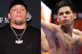 Nate Diaz appears at a UFC event, opposite Ryan Garcia in the boxing ring