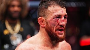 Merab Dvalishvili speaks with Joe Rogan following his loss at UFC 323